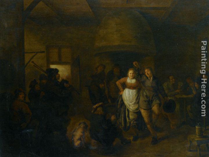 Jan Miense Molenaer A Tavern Interior with a Bagpiper and a Couple Dancing